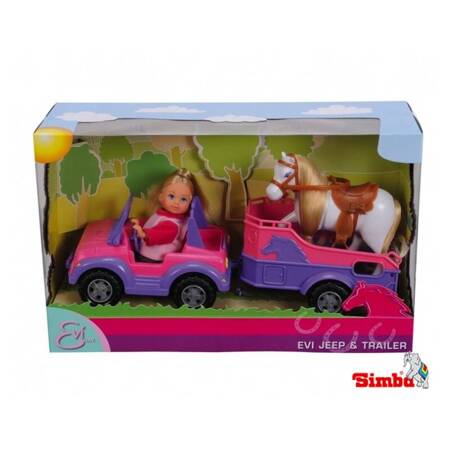  Lalka Evi z Koniem + Jeep z przyczepą  Simba