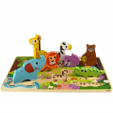 Drewniane Puzzle Zwierzątka Safari Dopasuj Kształty TOOKY TOY