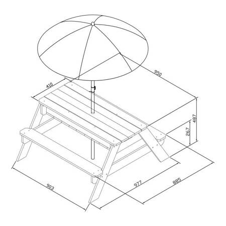 Drewniany Stół Piknikowy z Parasolem + Pojemniki na piasek/wodę AXI