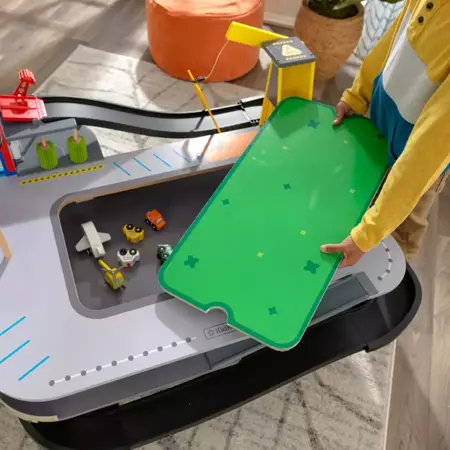 Tor Wyścigowy Freeway Frenzy + stolik kompatybilny z LEGO z pojemnikiem na klocki